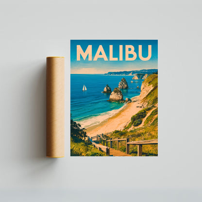 Malibu Vintage Travel Poster - Retro Malibu Beach Vibes