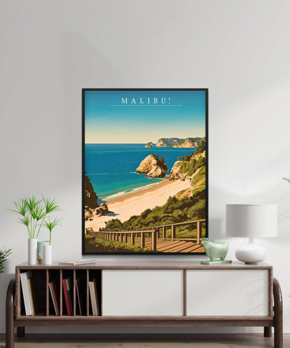 Malibu Vintage Travel Poster - Coastal Nostalgia