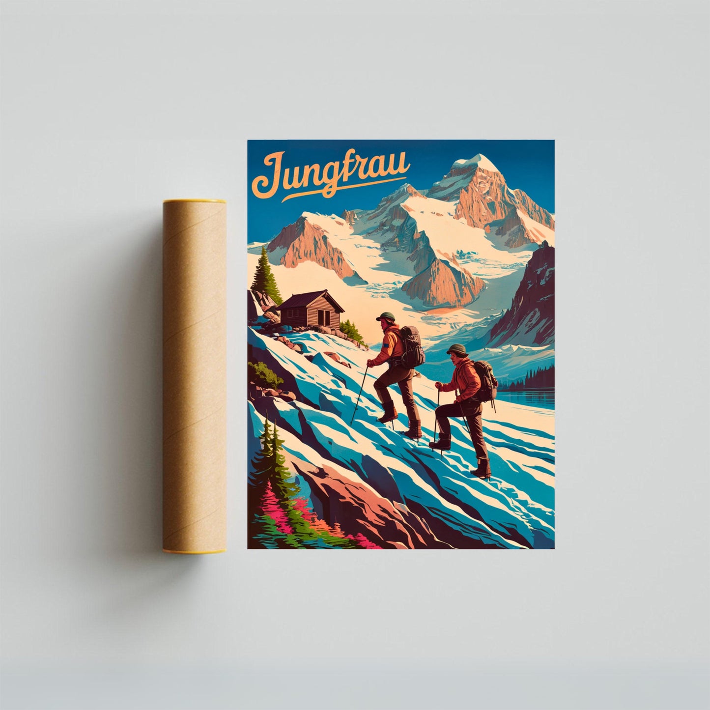 Jungfrau Vintage Travel Poster - Alpine Majesty Climbing