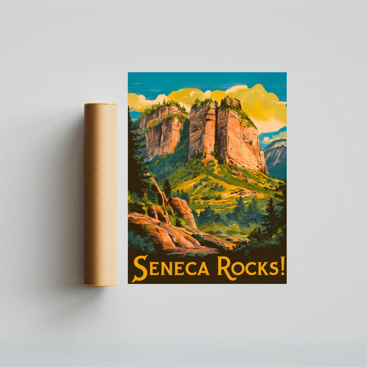 Seneca Rocks Vintage Travel Poster - Vertical Cliffs