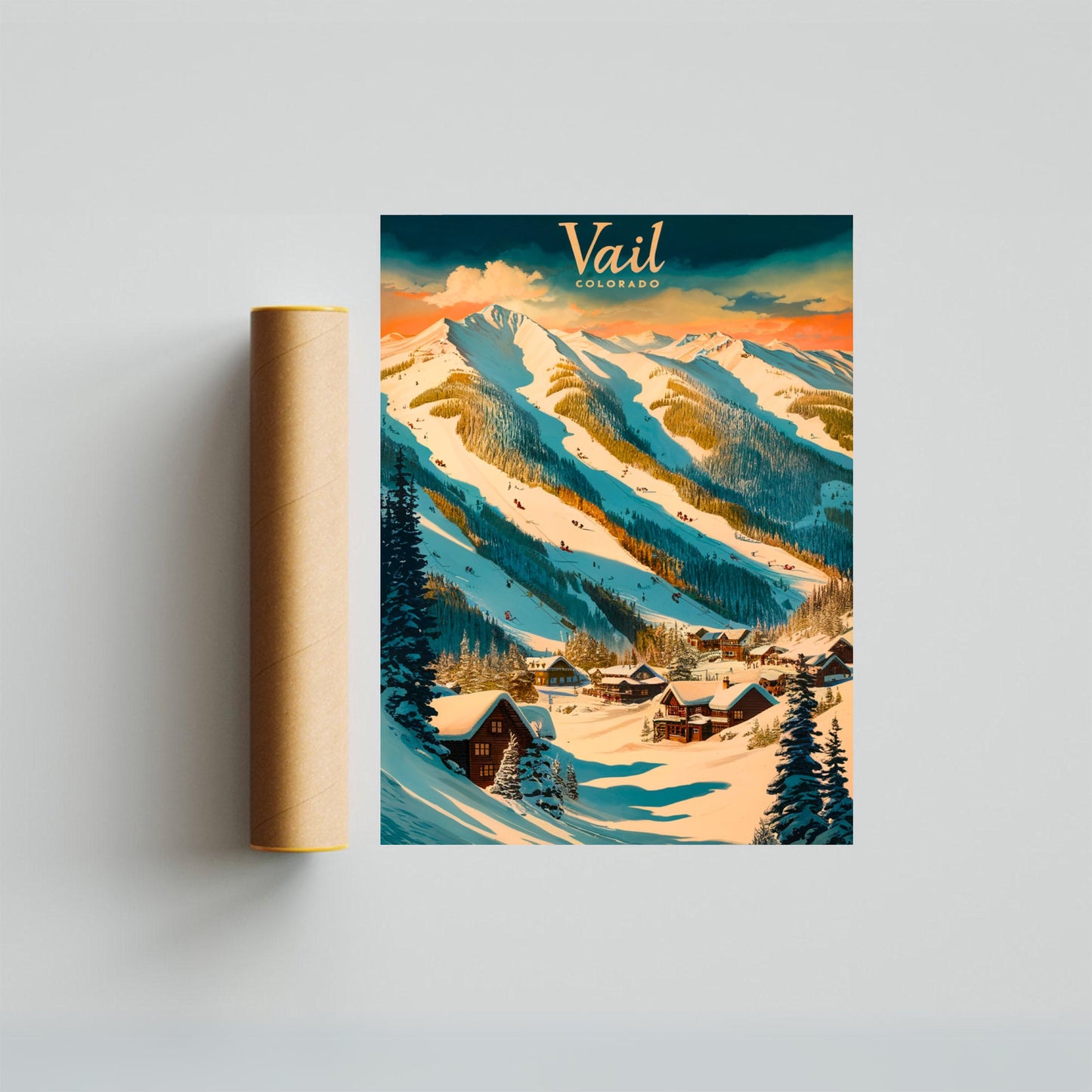 Vail Mountain Vintage Travel Poster - Mountain Backdrop