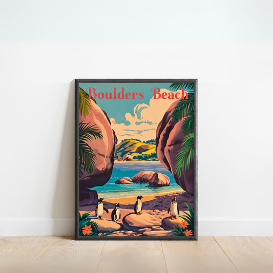 Boulders Beach Vintage Travel Poster - Timeless Coastal Charm