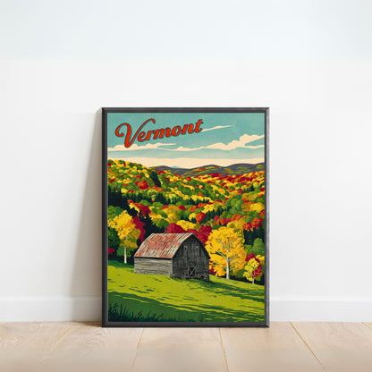 Vermont Vintage Travel Poster - Heart of Autumn Foliage and Mountain Serenity