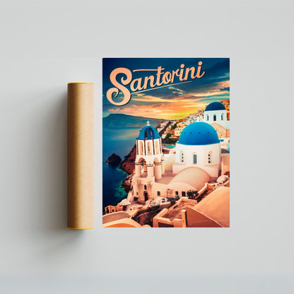 Santorini Vintage Travel Poster - Scenic Vistas