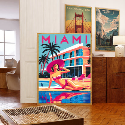 Miami Vintage Travel Poster - Tropical Vibes