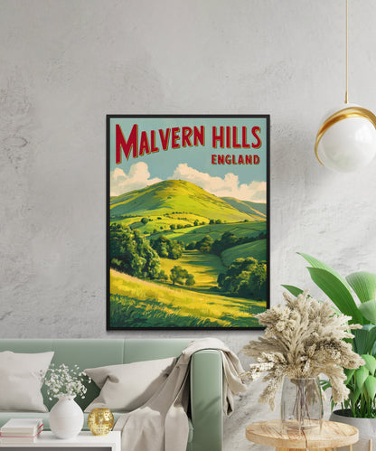 Malvern Hills Vintage Travel Poster  - Timeless English Countryside