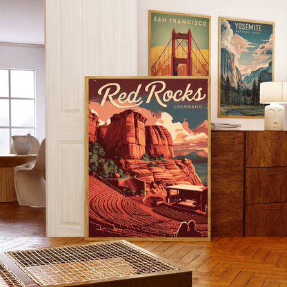 Red Rocks Vintage Travel Poster