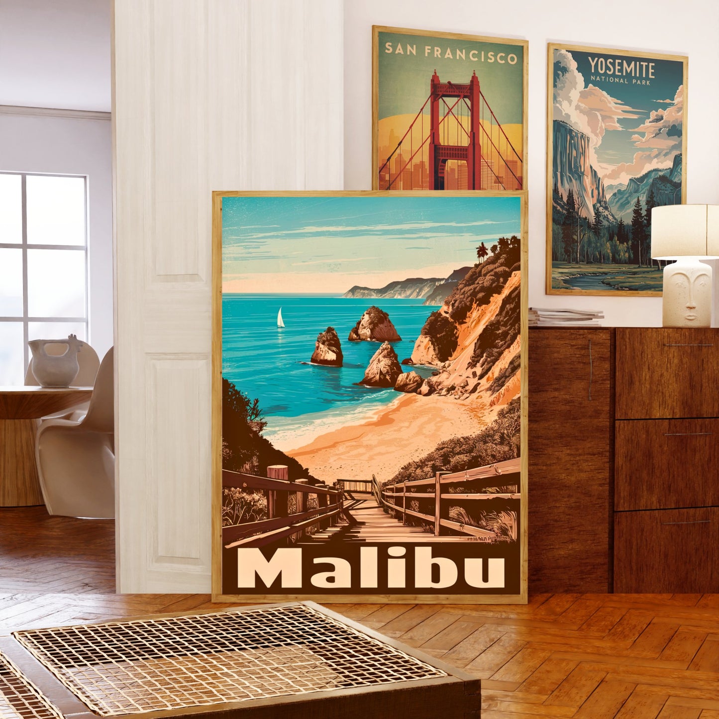 Malibu Vintage Travel Poster - Retro Coastal Charm