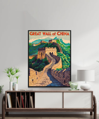 Great Wall of China Vintage Travel Poster