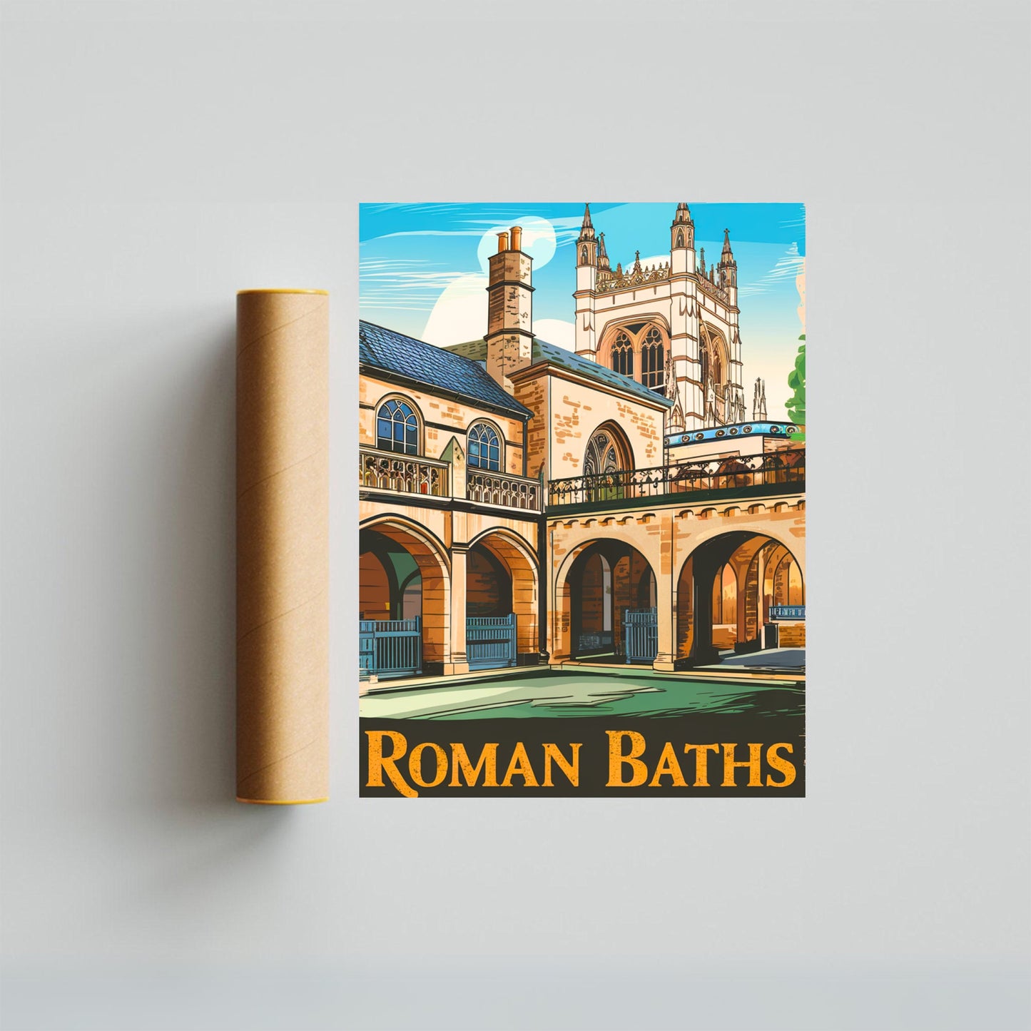 Roman Baths Vintage Travel Poster - Sacred Waters