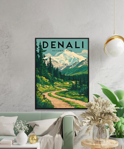 Denali Vintage Travel Poster - Alaskan Wilderness