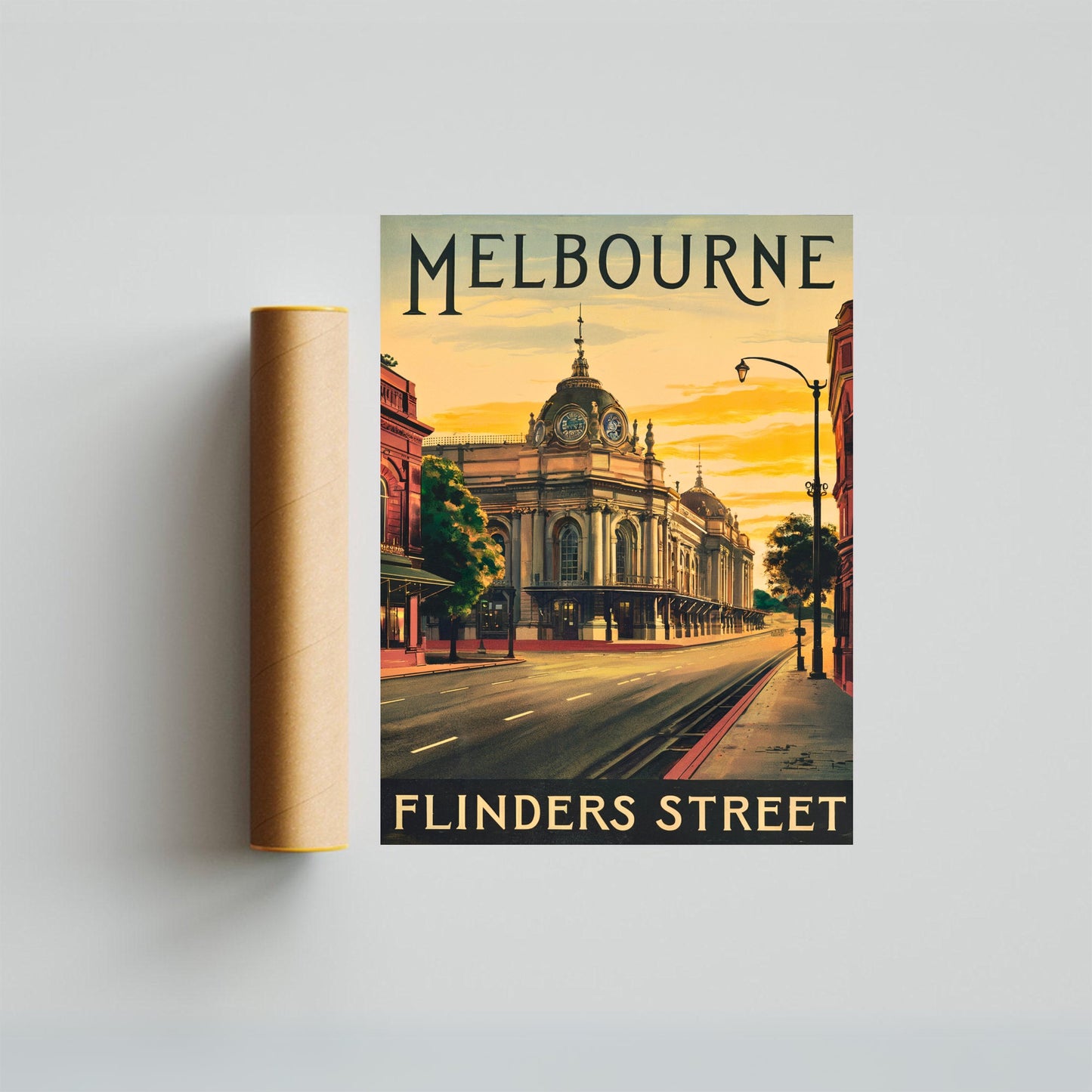 Flinders Street Vintage Travel Poster - Melbourne