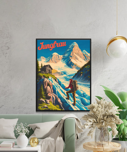 Jungfrau Vintage Travel Poster - Climbing the Peaks of the Alps