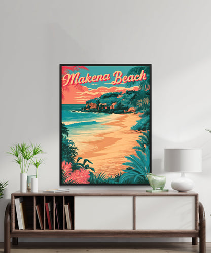 Makena Beach Vintage Travel Poster - Timeless Maui Paradise