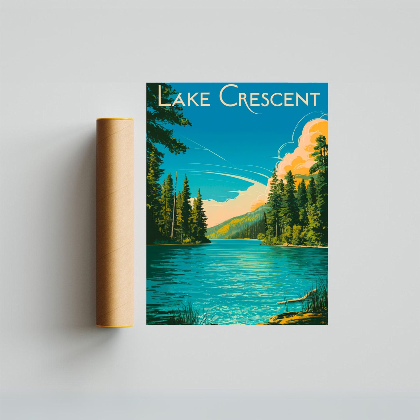 Lake Crescent Vintage Travel Poster