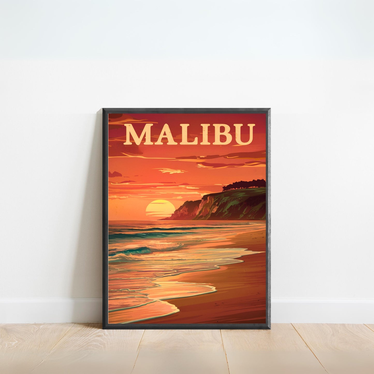 Malibu Vintage Travel Poster - Coastal Dreams