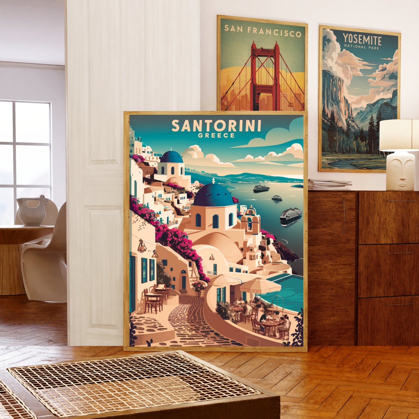 Santorini Vintage Travel Poster