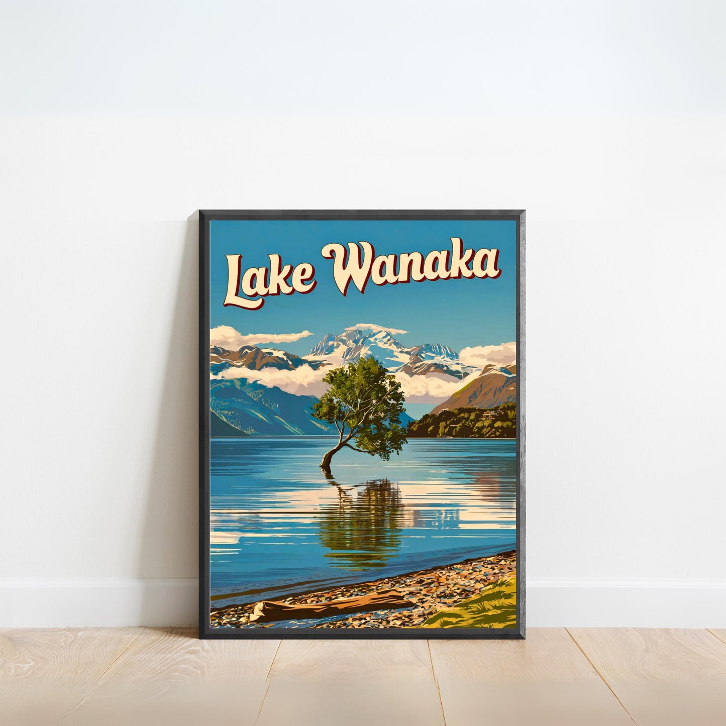 Lake Wanaka Vintage Travel Poster - Tranquil Waters and Majestic Peaks