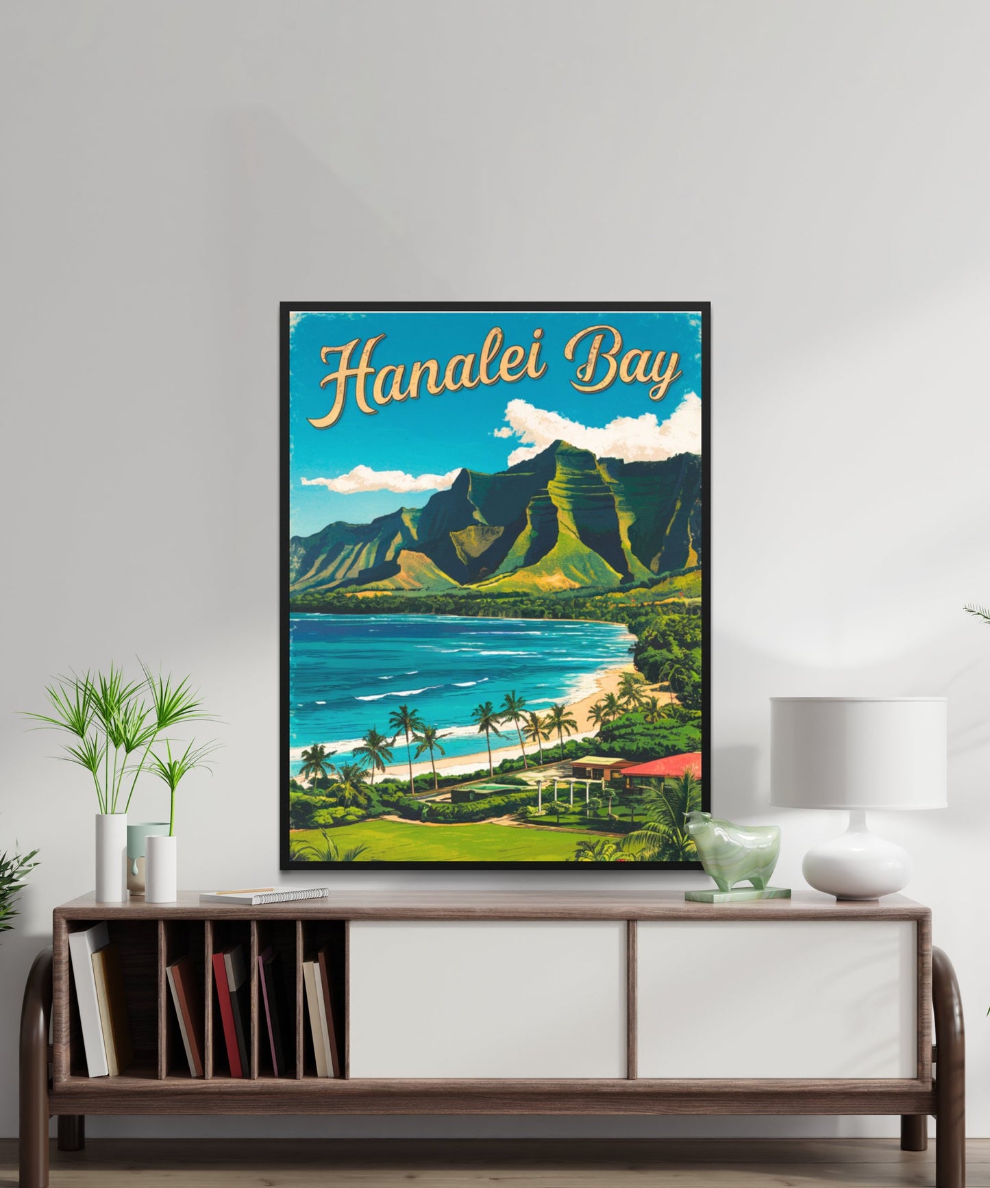 Hanalei Bay Vintage Travel Poster - Misty Mountains