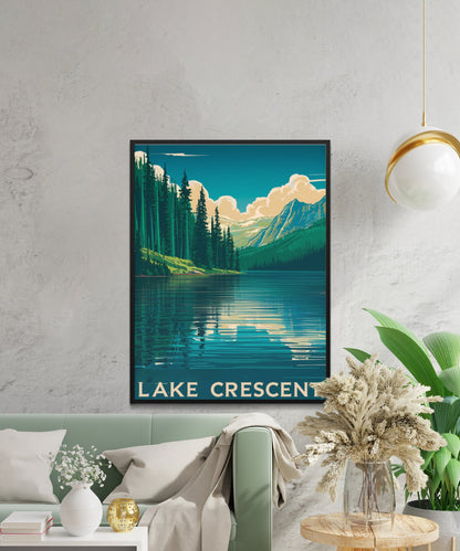 Lake Crescent Vintage Travel Poster - Serene Escape