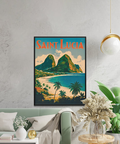 Saint Lucia Vintage Travel Poster - Lush Landscapes and Pristine Beaches