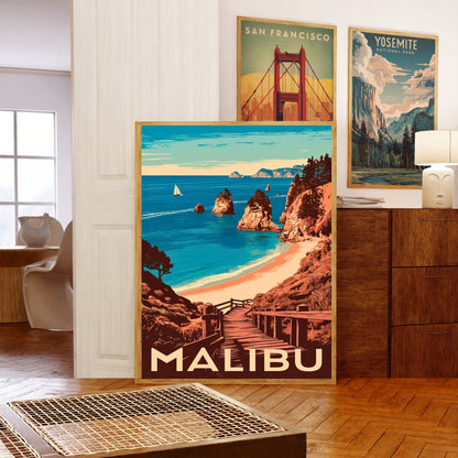 Malibu Vintage Travel Poster - Nostalgic Malibu Coastline