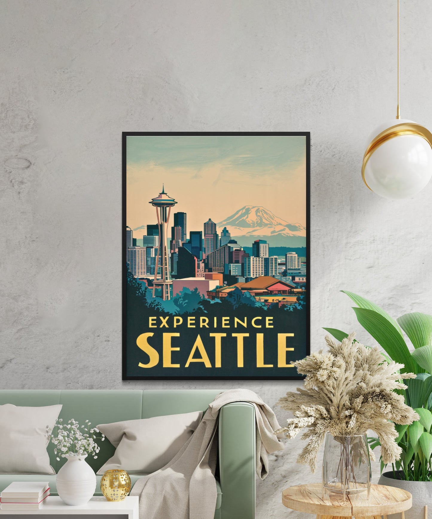 Seattle Vintage Travel Poster - Space Needle and Skyline