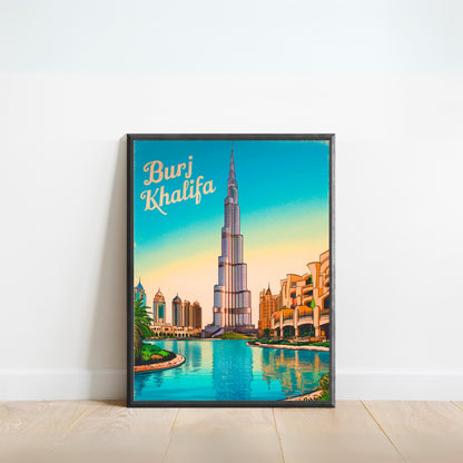 Burj Khalifa Vintage Travel Poster - Futuristic Architecture