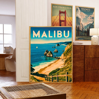 Malibu Vintage Travel Poster - Pacific Bliss