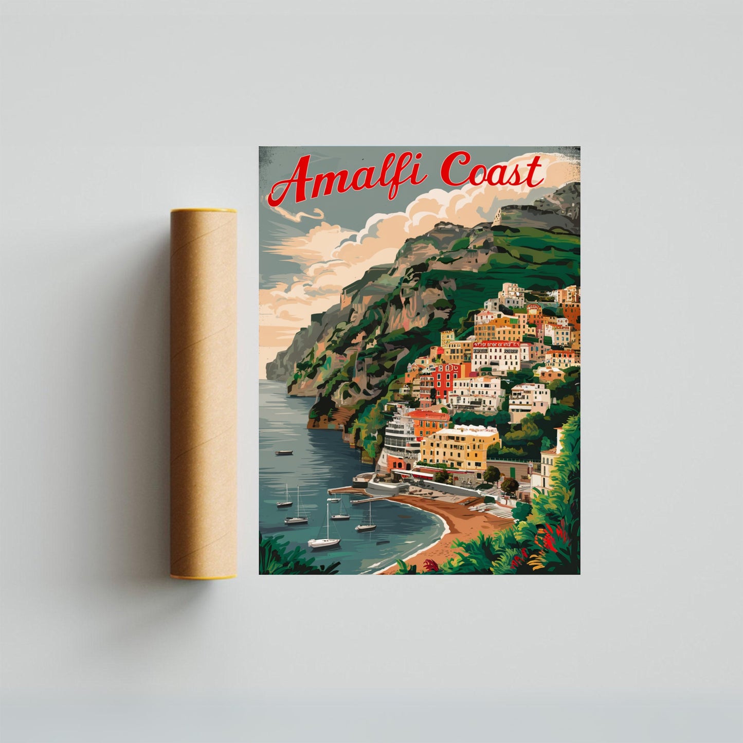 Amalfi Coast Vintage Travel Poster - Mediterranean Majesty