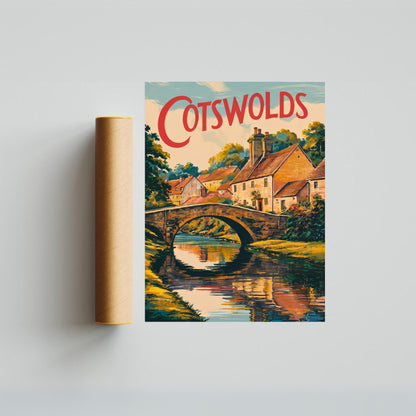 Cotswolds Vintage Travel Poster -Timeless English Countryside