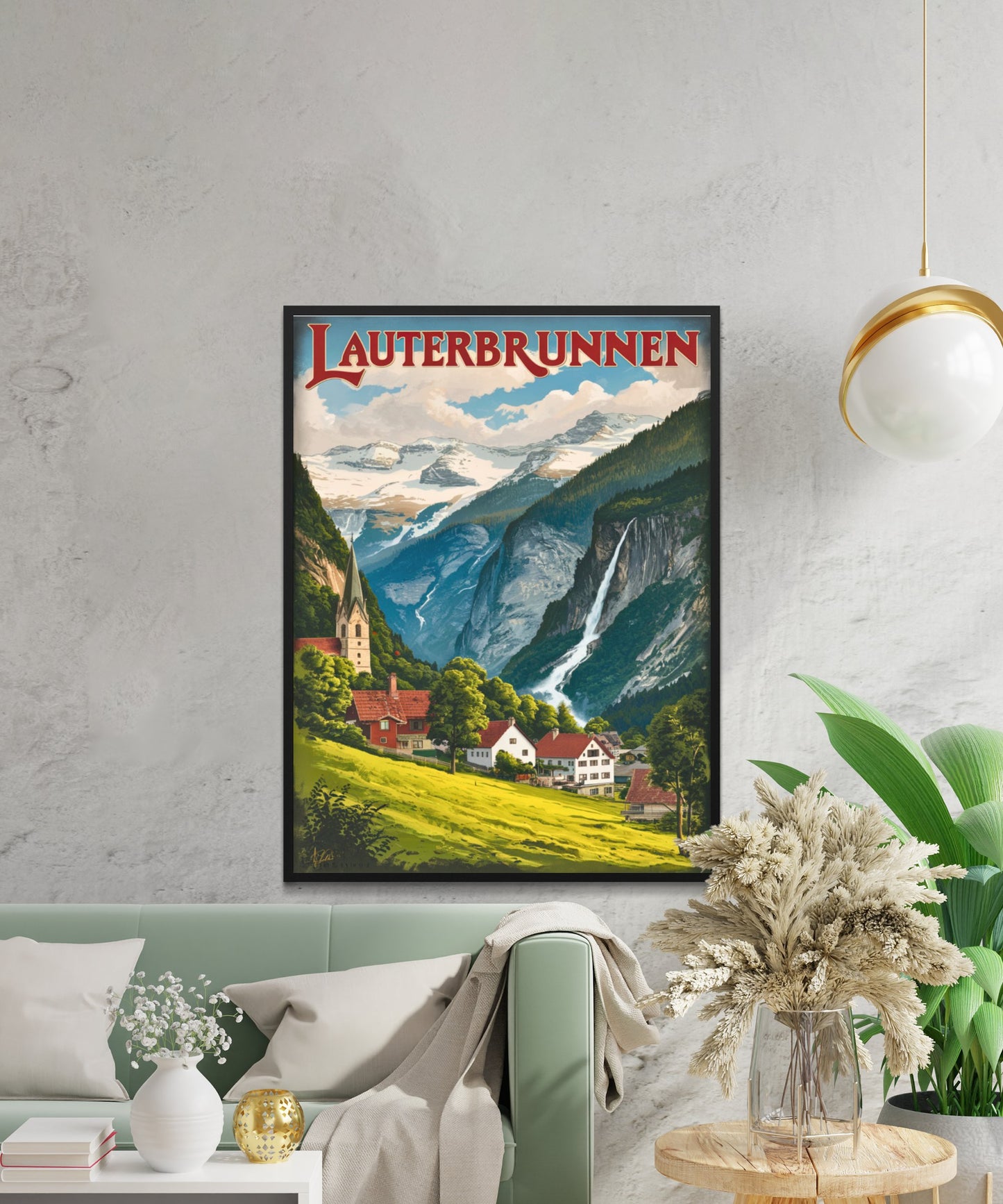 Lauterbrunnen Vintage Travel Poster - Alpine Village Views