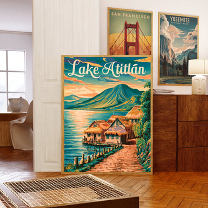 Lake Atitlán Vintage Travel Poster