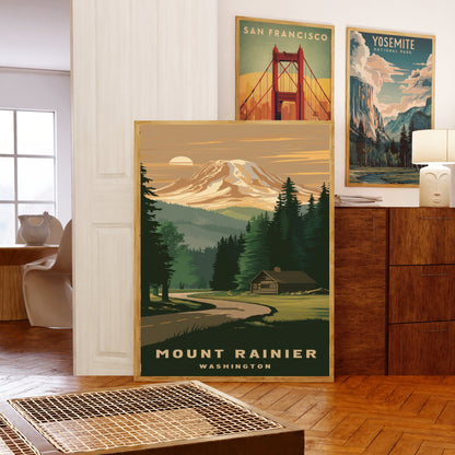 Mount Rainer Vintage Travel Poster -Iconic Northwest Beauty