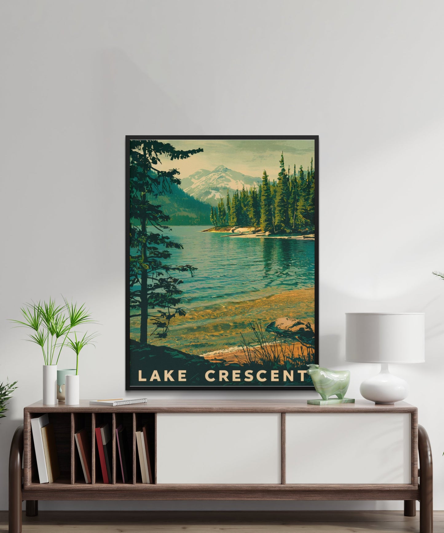 Lake Crescent Vintage Travel Poster - Deep Blue Serenity