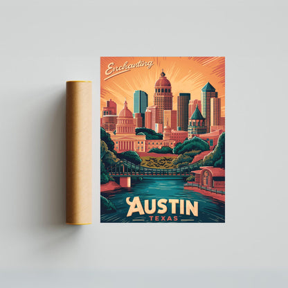 Austin Vintage Travel Poster