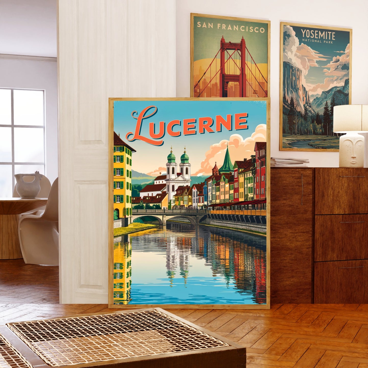 Lucerne Vintage Travel Poster - Swiss Lakeside Charm