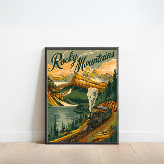 Rocky Mountains Vintage Travel Poster - Majestic Peaks