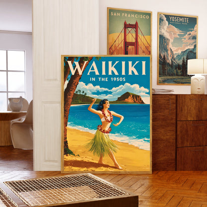 Waikiki Vintage Travel Poster - Aloha Spirit