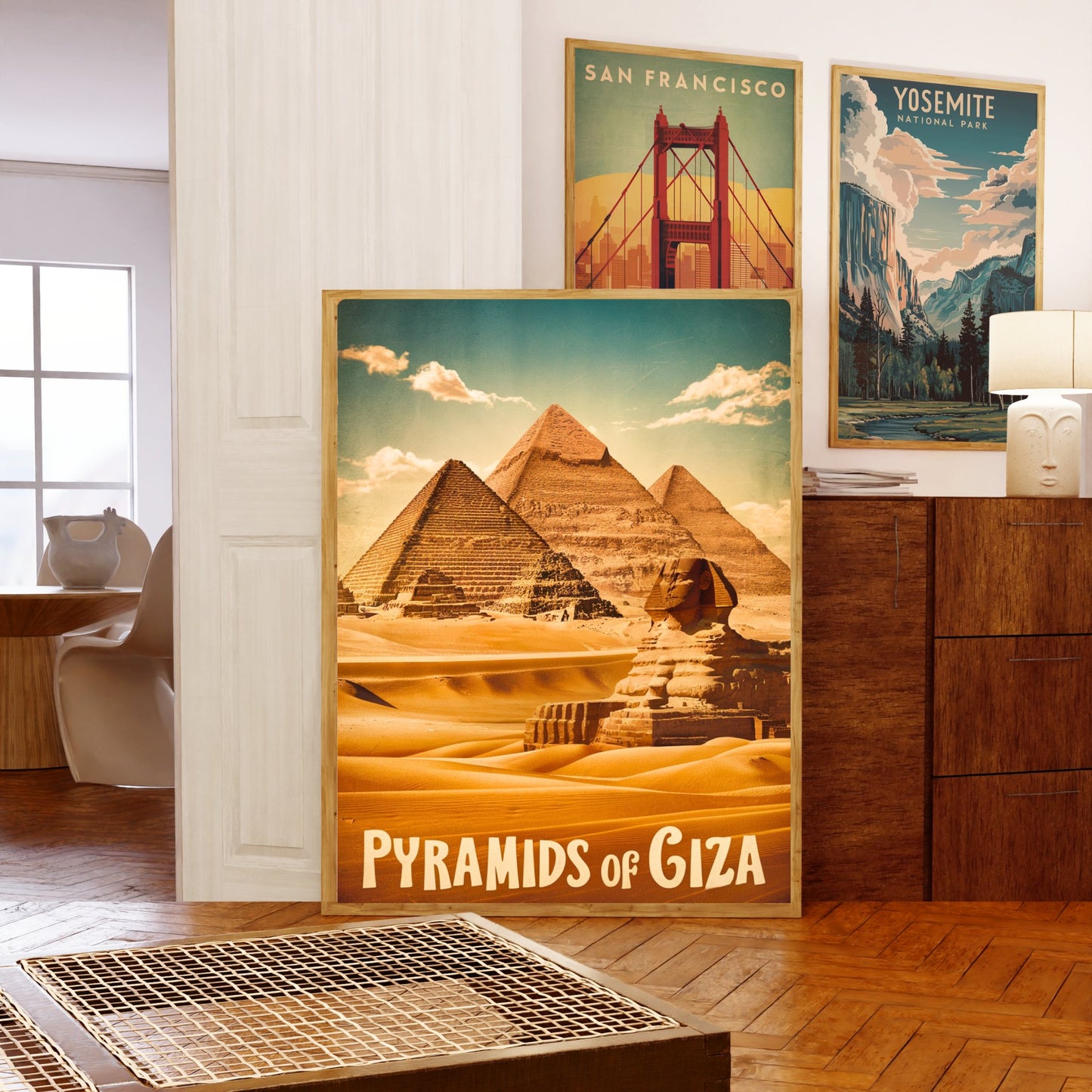 Pyramids of Giza Vintage Travel Poster - Timeless Egyptian Wonders