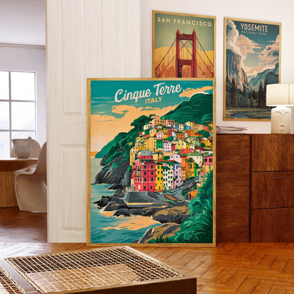Cinque Terre Vintage Travel Poster - Italian Riviera