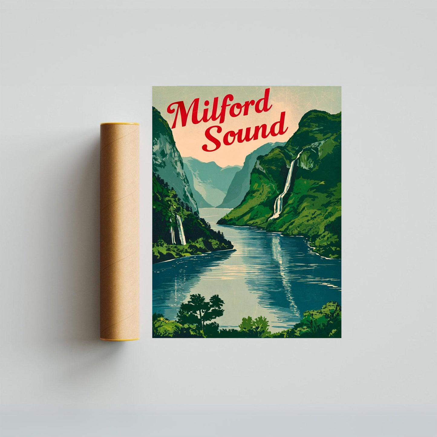 Milford Sound Vintage Travel Poster - Fiordland Majesty