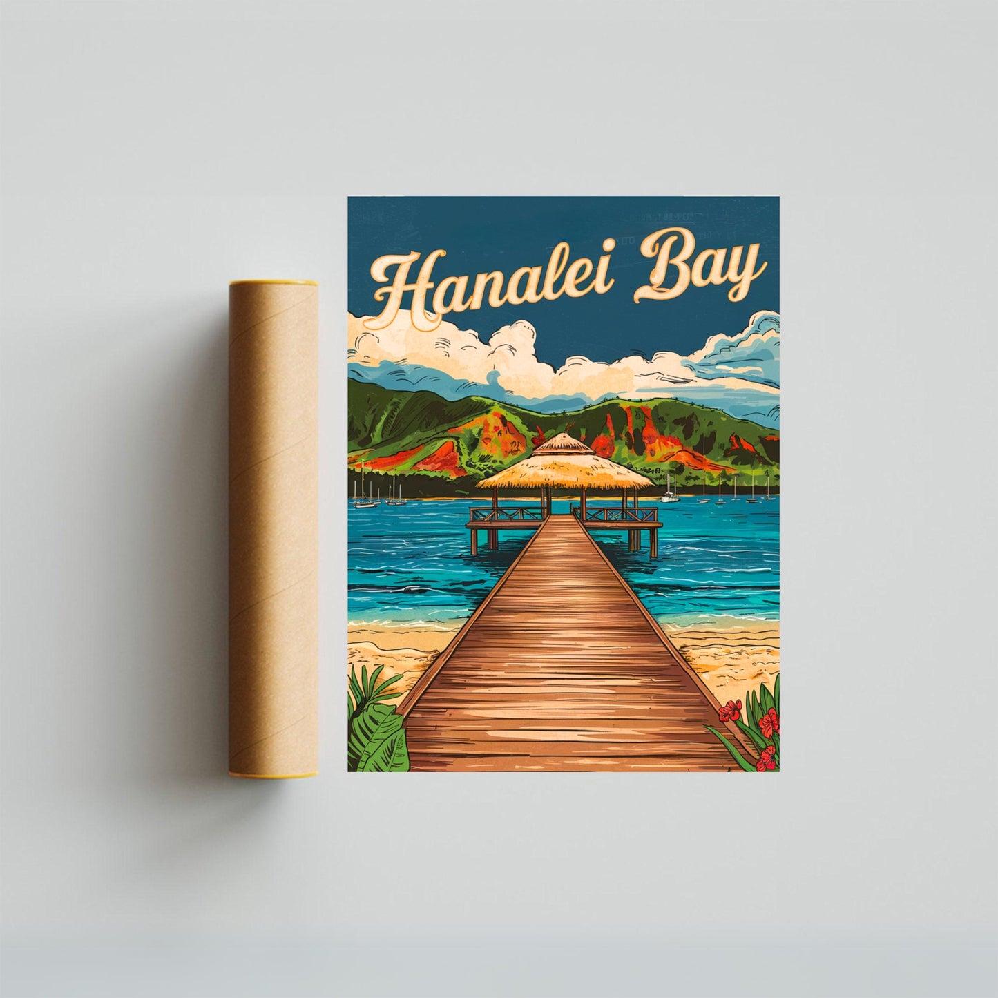 Hanalei Bay Vintage Travel Poster - Lush Valley