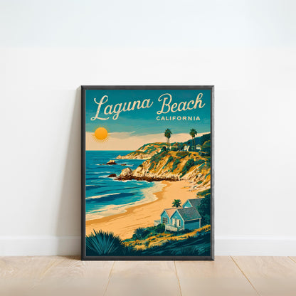 Laguna Beach Vintage Travel Poster - Waves, Sun, and Sand