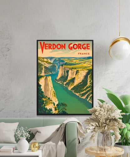 Verdon Gorge Vintage Travel Poster - Emerald Waters and Dramatic Cliffs