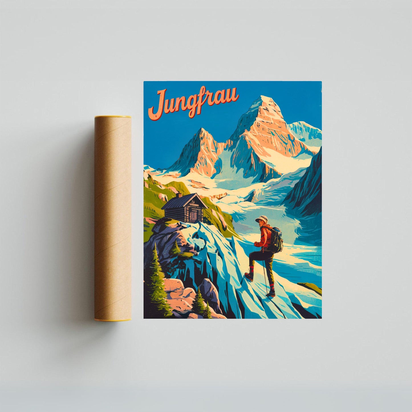 Jungfrau Vintage Travel Poster - Swiss Mountain Splendor Climbing