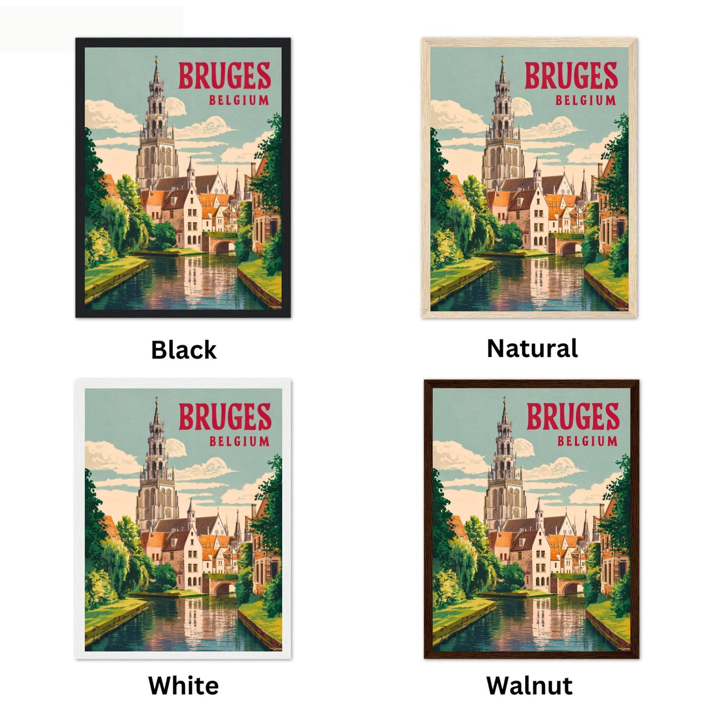 Bruges Vintage Travel Poster - Canals and Cobblestones