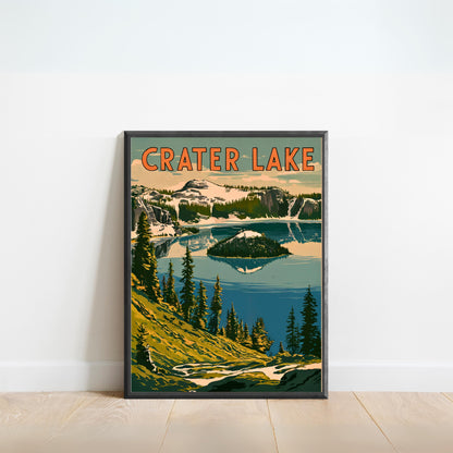 Crater Lake  Vintage Travel Poster - Deep and Pristine