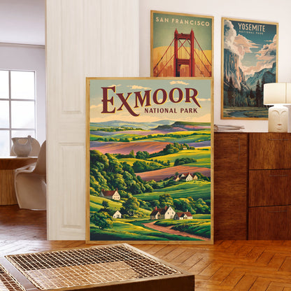 Exmoor Vintage Travel Poster - Rolling Hills and Heather