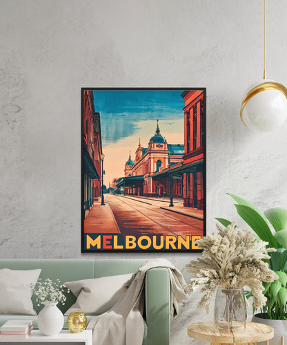 Melbourne Vintage Travel Poster - Flinders Street